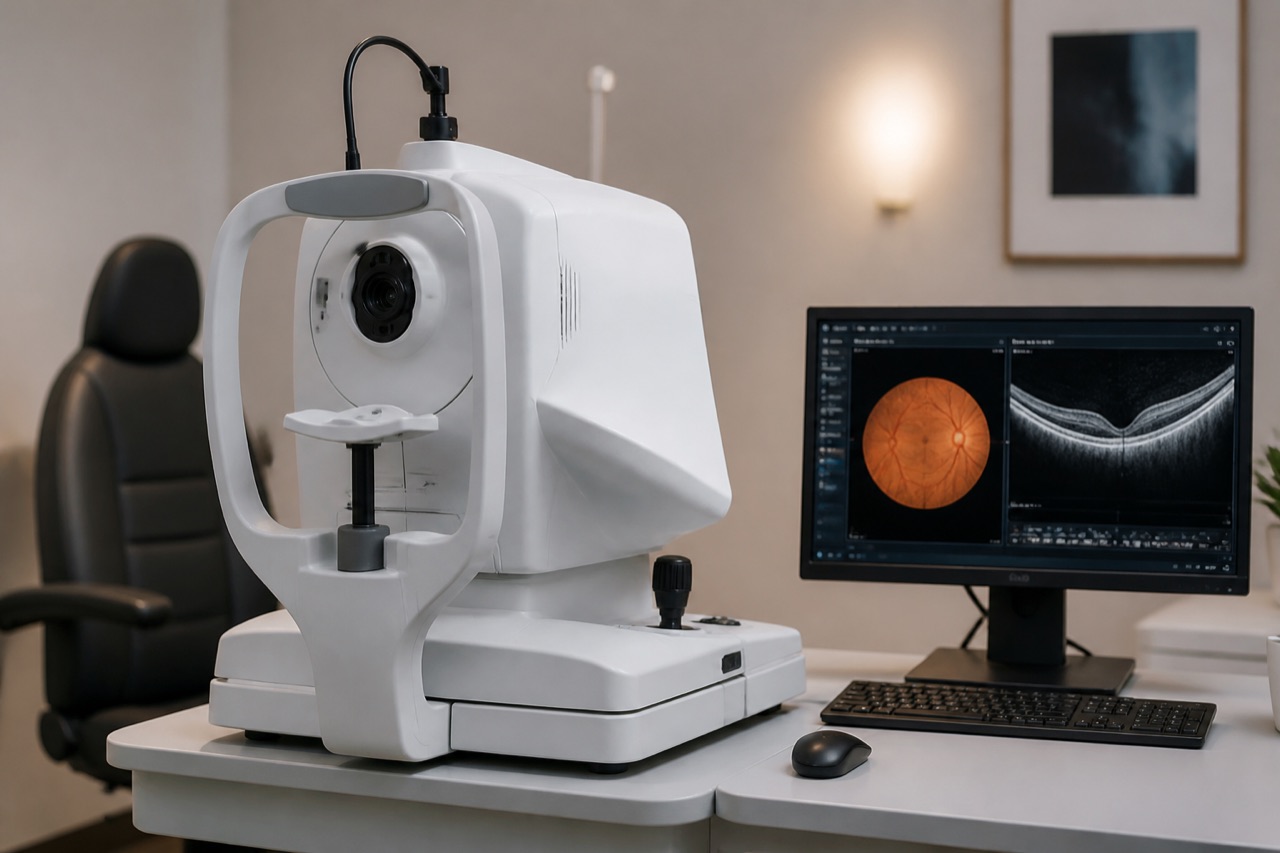 Optical coherence tomography device ready for retinal imaging in a clinic testing room